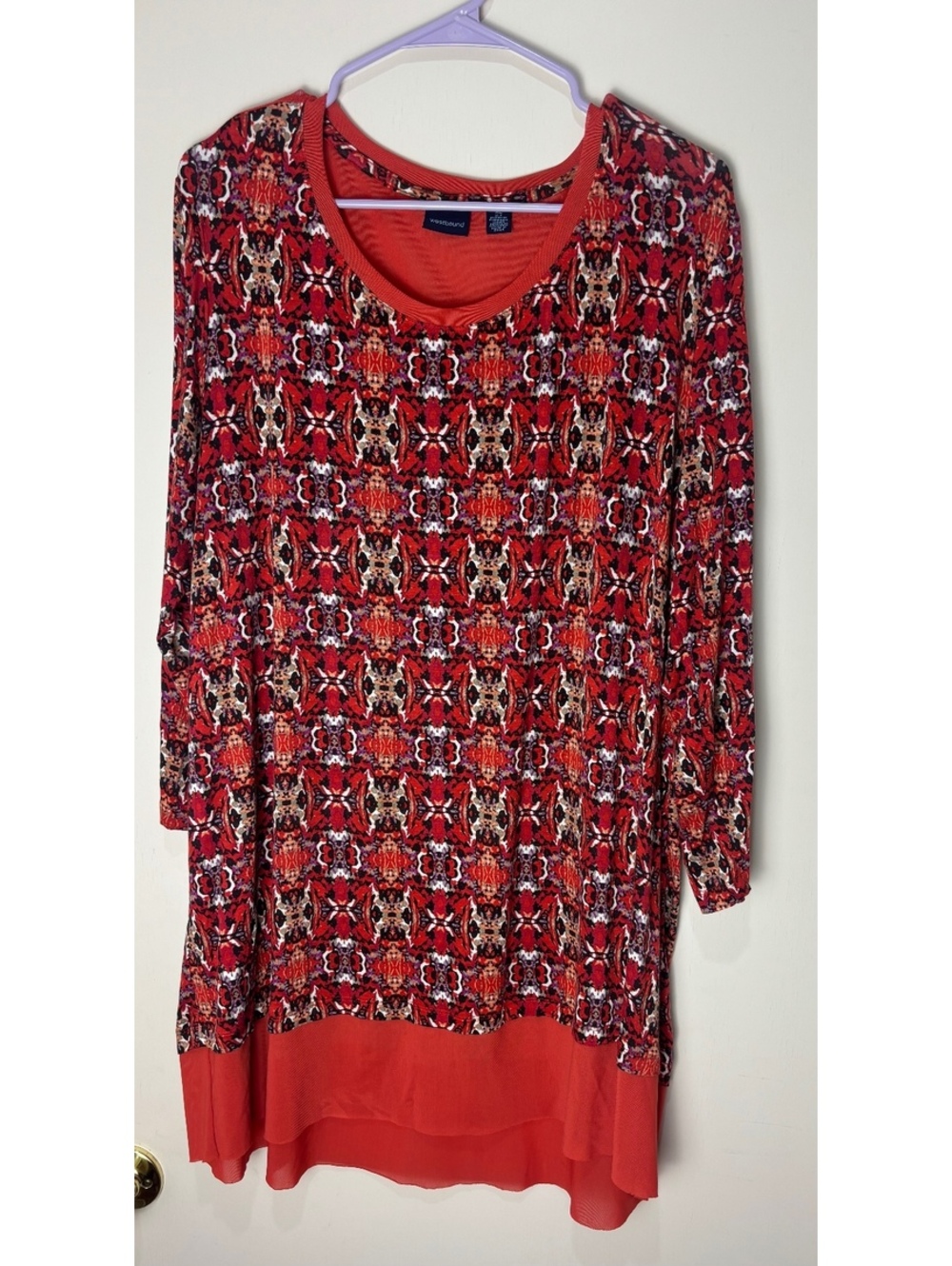 Westbound Women’s XL Boho Tunic Mini Dress Red Abstract High Low Layered Hem